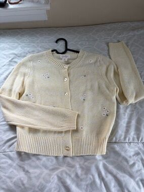 Jessica Simpson Pale Yellow Floral Embroidered Cardigan